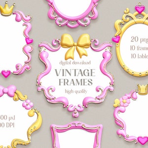 Rahmen Clipart, Blumenrahmen png, Vintage digitale Rahmen Clip Art, kleine Prinzessin Clipart, sofortiger Download.