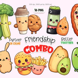 Kawaii food clipart, kawaii couples png, Digital download.