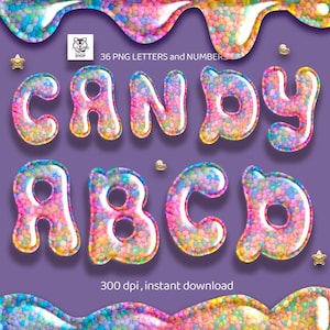 Candy land letters clipart, sprinkle alphabet and sweet numbers png, DIGITAL DOWNLOAD