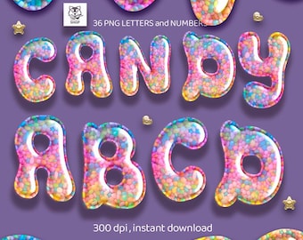 Letras prediseñadas de Candy Land, alfabeto de chispas y números dulces png, DESCARGA DIGITAL