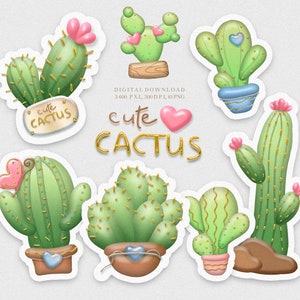 Cactus png, imágenes prediseñadas de cactus lindo, imágenes prediseñadas suculentas, descarga digital.