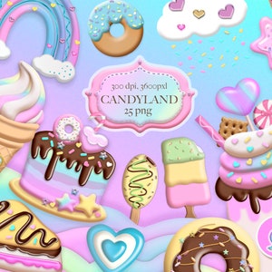 Candyland clipart, candy and sweets png, pastel sweet clip art, Digital download.