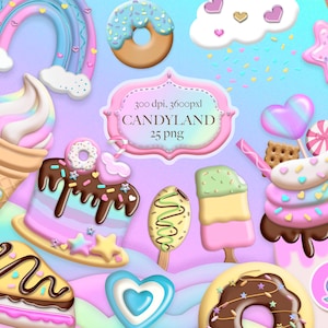 Candyland clipart, candy and sweets png, pastel sweet clip art, Digital download.