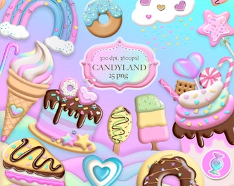 Candyland Clipart, Süßigkeiten und Süßigkeiten png, pastell süße ClipArt, digitaler download.