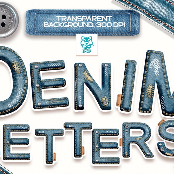 Denim lettres png, Jeans alphabet clipart, 3d lettres png, TÉLÉCHARGEMENT NUMÉRIQUE