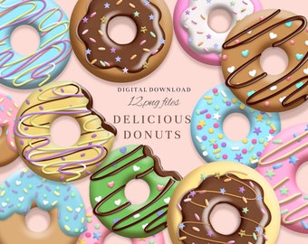 Baking clipart, Rainbow donuts clip art, Donut png, Sprinkles and dripping , Digital download.