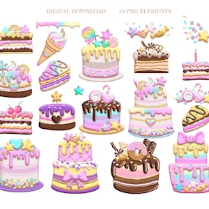 Clipart Candyland, clipart tortu, cukierki i słodkie png, ciasta i pastelowe słodycze, Pobieranie cyfrowe.