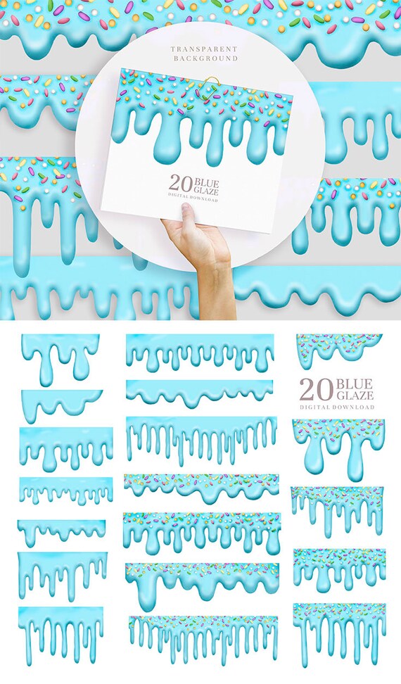 Blue Glaze Clipart, Sprinkles Borders Clipart, Ice Cream Drip Png ...