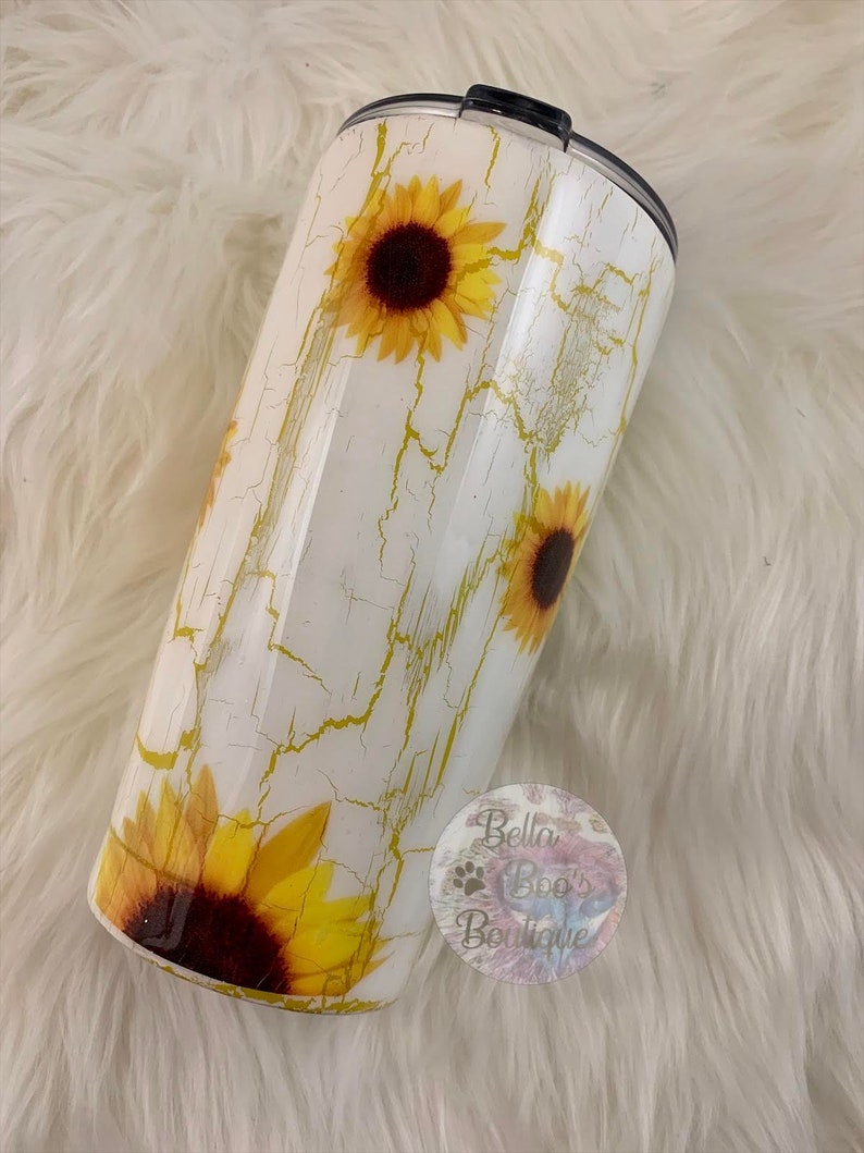 Sunflower Crackle Epoxy Tumbler Koozie 20 Oz Tumbler 30 Oz Etsy