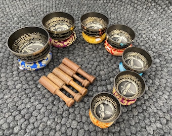 Chakra Singing Bowl Set: Handmade Seven Metal Bowls, Meditation & Sound Healing
