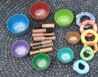 Seven Chakra Singing Bowl Set: Handmade in Nepal, Meditation & Healing