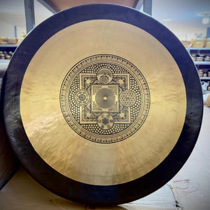 Extra Large Flower of Life Carved Gong – Deep Resonating Sound Healing Gong with Sacred Geometry – Includes Mallet– Gong Bell for Meditation