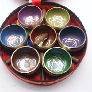 Set of seven singing bowls-seven chakra symbols set bowl-meditation-peace and mindfulness bowls- made in nepal