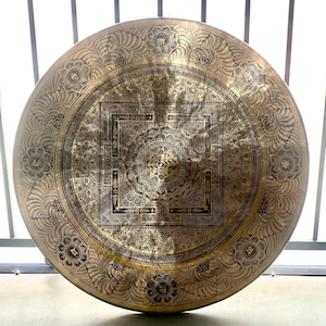 Fine shreeyentra mandala Tibetan mantra carved gong bell- sound healing hand made large gong 50-100 cm master healing - sound therapy gong