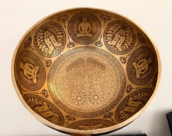 24 inch Extra Large Tibetan Singing Bowl – Buddha Feet Engraved, Seven Metal, Handmade Nepal Singing Bowl