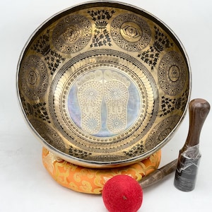 14-Inch Extra-Large Buddha Footprint Singing Bowl – meditation - Deep Vibrations for Chakra Balancing & Sound Healing, Handcrafted in Nepal