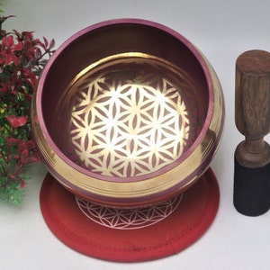 12 cm pink flower of life handmade singing bowls- Tibetan singing bowl sound healing yoga peace mindfulness and gift set bowl