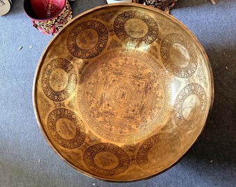 Large Mandala Ashtamangala Tibetan Singing Bowl, Handmade Nepal Sound Bath Bowl, Meditation & Chakra Practice