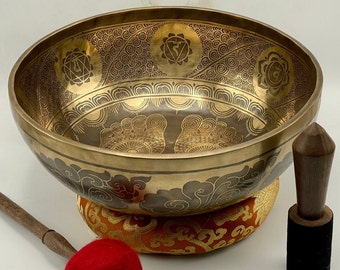 Handmade 15-inch Singing Bowl: Buddha Foot Design, Chakra Healing