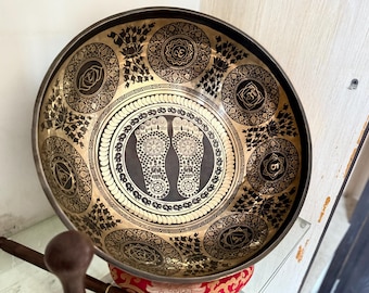 Extra-Large Seven-Metal Singing Bowl Featuring Etched Buddha Feet for Deep Sound Healing