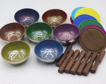 Handmade Chakra Singing Bowl Set: Meditation & Healing - Nepal