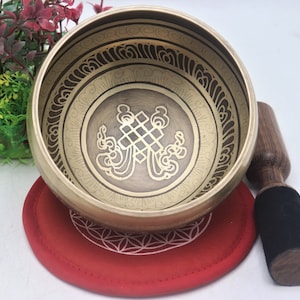 11 Cm Shirivastra handmade singing bowl- endless knot, luck knot, life knot or love knot - used for meditation peace love and mindfulness