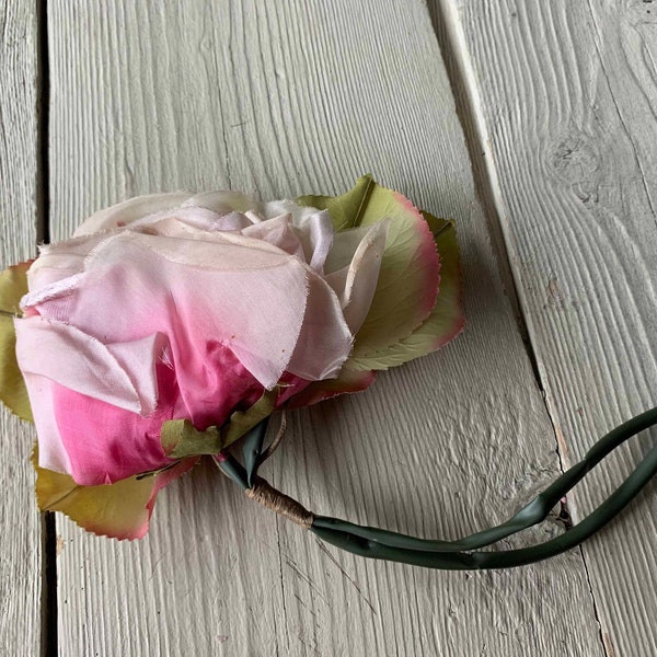 One Large Antique Millinery Cloth Flower Cabbage Rose (Ref: A-7310 Box 5)