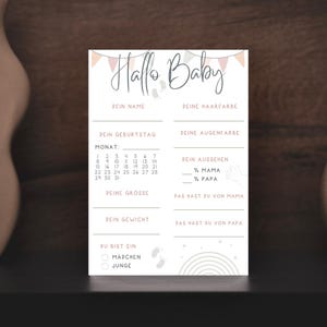 Papelería digital | Archivo de impresión de tarjetas | hola bebe | juego de adivinanzas | Fiesta de bienvenida al bebé | Descarga instantánea | Impresión digital | para imprimir usted mismo