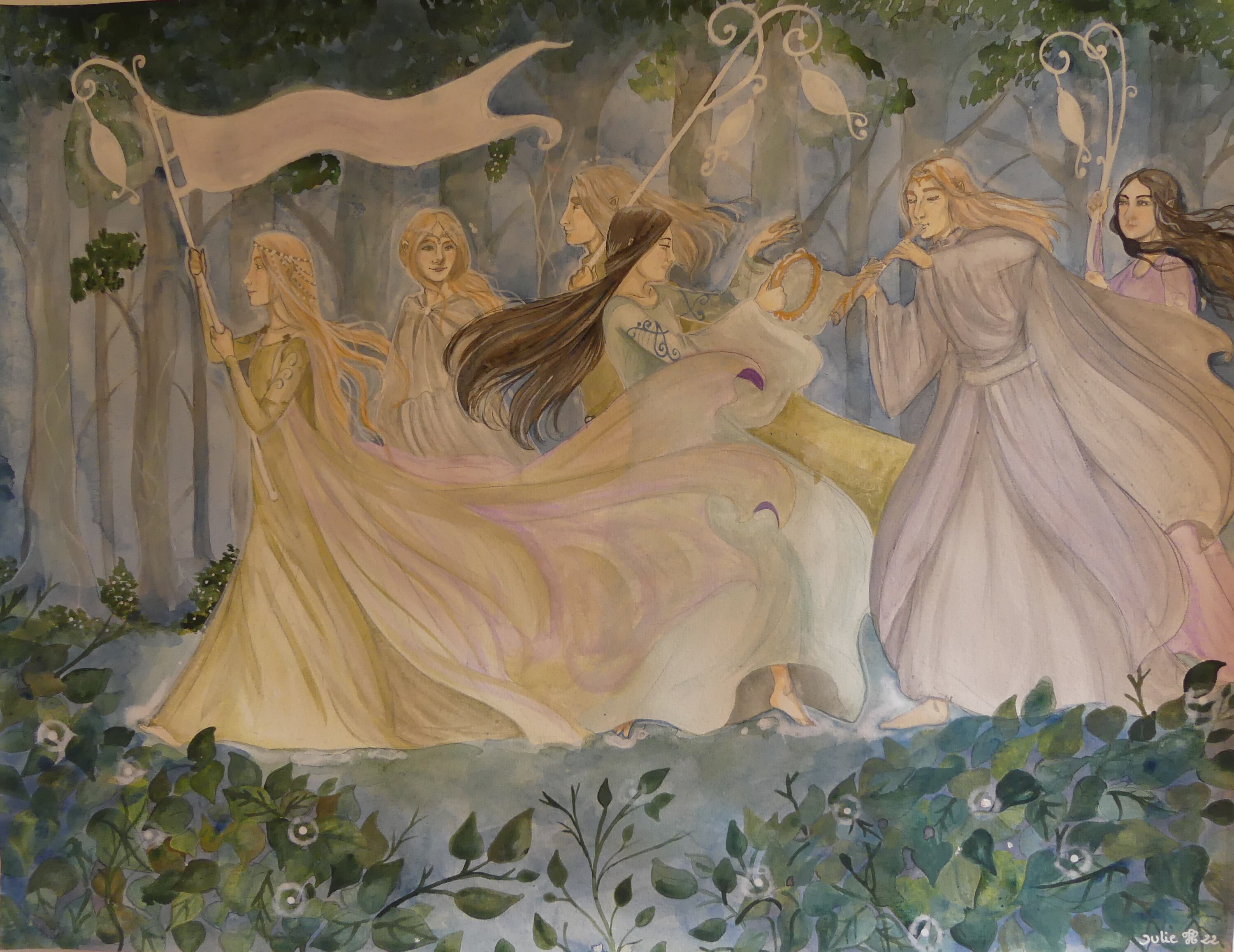 Tableau Signé La Compagnie Elfique Inspiré Du Seigneur Des Anneaux Peinture Acrylique