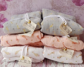 Baby swaddle in double cotton gauze, birth gift, birth trousseau