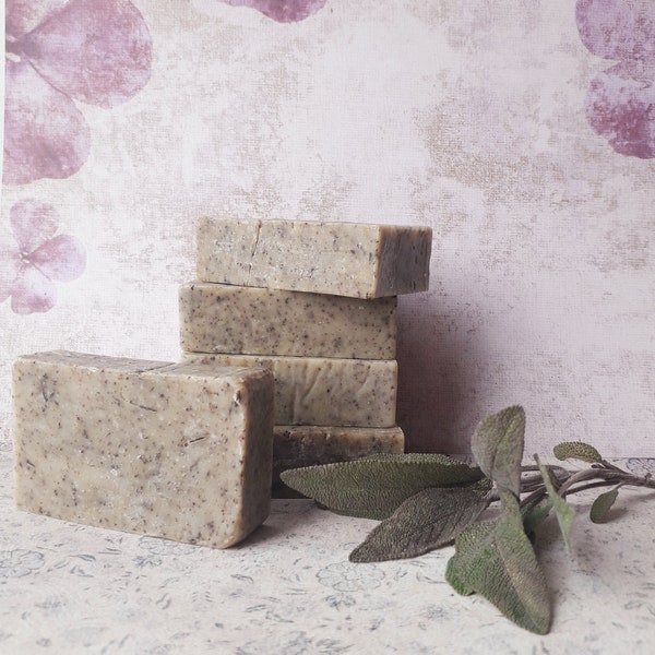 Handmade sage soap, natural France soap, exfoliating soap, organic solid soap, gift gauge soap, bar of soap, solid soap