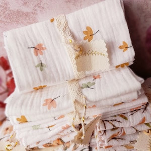 Double gauze fabric handkerchiefs set of 2, autumn leaves handkerchiefs, zero waste handkerchiefs, zero waste gift, gift idea