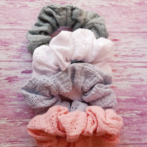 Chouchou en broderie anglaise, accessoires pour cheveux, scrunchie