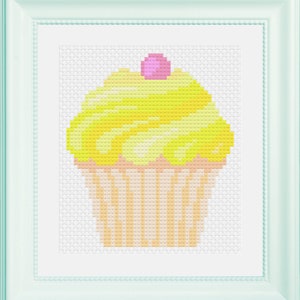 Lemon Mango Cupcake Cross Stitch PDF Pattern, Dessert Cross Stitch, Sweets, Food Cross Stitch, Cute, Kitchen, Beginner, Home Decor