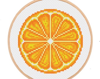 Orange Slice Cross Stitch PDF Pattern, Citrus Fruit Cross Stitch, Tropical, Exotic, Digital, Instant Download, Kitchen Embroidery, Decor
