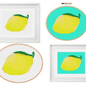 Lemon Cross Stitch PDF Pattern, Citrus Fruit Cross Stitch, Tropical, Exotic, Digital, Instant Download, Kitchen Embroidery, Decor