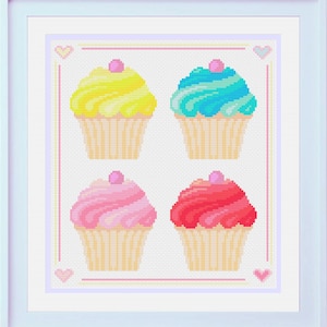 Cupcakes Cross Stitch PDF Pattern, Dessert, Sweets, Kitchen Cake, Food, Digital, Instant Download, Needlepoint Pattern, Beginner, Home Decor