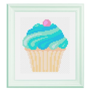 Cupcake Blue Lagoon Cross Stitch PDF Pattern, Dessert Cross Stitch, Sweets, Food Cross Stitch, Cute, Kitchen, Beginner, Home Decor