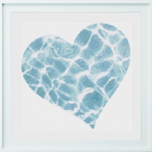 Sea Wave Heart Cross Stitch PDF Pattern, Heart Cross Stitch, Summer Cross Stitch, Marine Cross Stitch, Tropical Cross Stitch, Home Decor