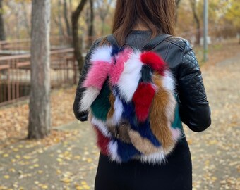 Fox beaver and rabbit fur backpack Fur backpack Women/'s fur backpack Gift for her