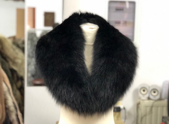 Fur Collar Natural Fur Fox Accessories Black Fur Collar | Etsy