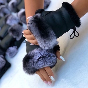 Leather fur lined fingerless gloves deals