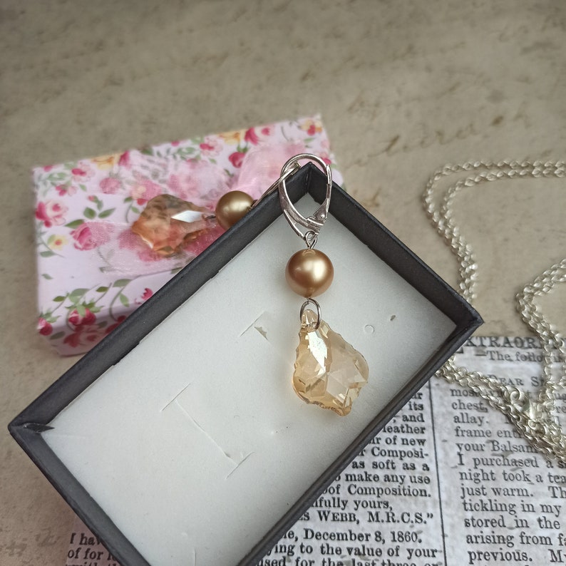 mother/'s day presentGift for her under 20 dollars Sterling silver pearly and light gold rhinestones womany earrings gift for her