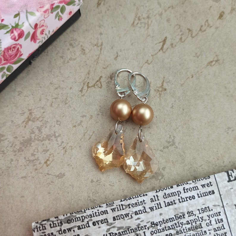 mother/'s day presentGift for her under 20 dollars Sterling silver pearly and light gold rhinestones womany earrings gift for her