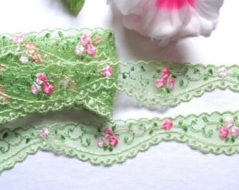 30mm, Per metre length flower edged red /& white eyelet Lace
