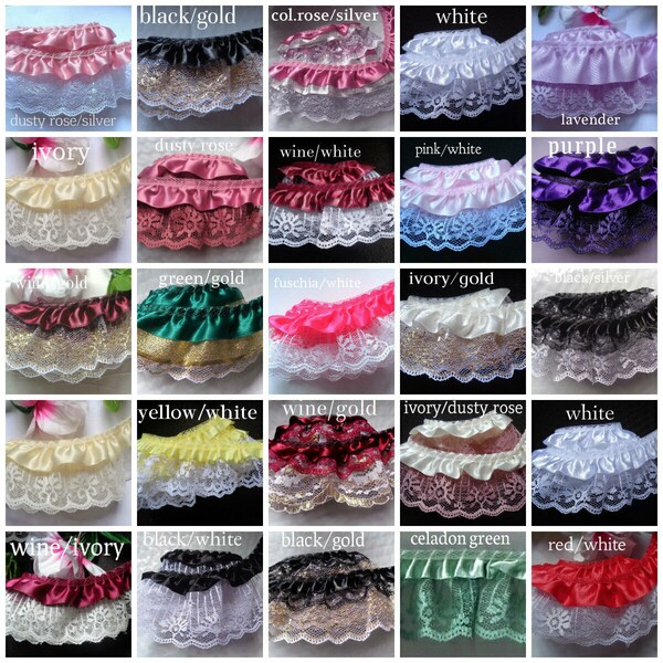 Satin Floral Ruffle Lace Trim 2 inch wide select color/selling by the yard