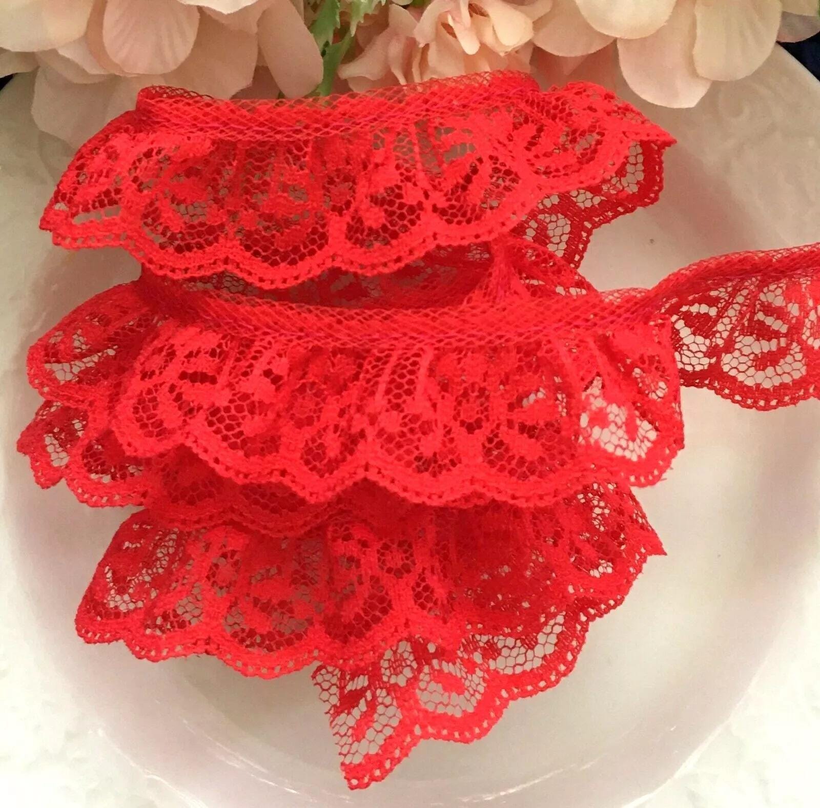 Red Ruffle Lace Ruffle Lace Trim 7/8-inch-wide Red Color Price per Yard - Etsy