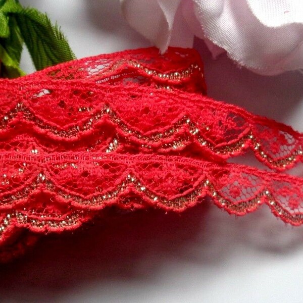 Raschel Lace, 1/2 inch red/gold color price for 5 yard