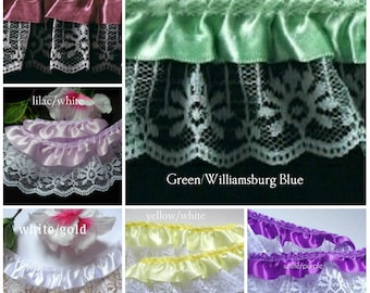 Satin Floral Ruffle Lace Trim 2 inch wide select color/selling by the yard