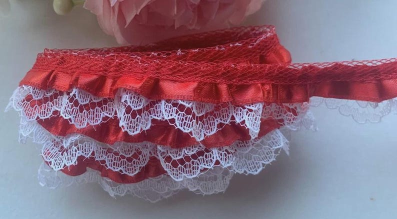 Red Ribbon Ruffle Trim Red/white Satin Ruffle Lace Trim 3/4-inch-wide Price per Yard - Etsy